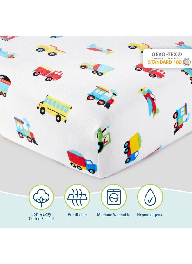 Wildkin Kids 100% Cotton Flannel Fitted Crib Sheet for Boys & Girls, Crib Sheets Measures 52 x 28 Inches, Kids Crib Sheets Super Soft & Breathable Material (Trains, Planes & Trucks)