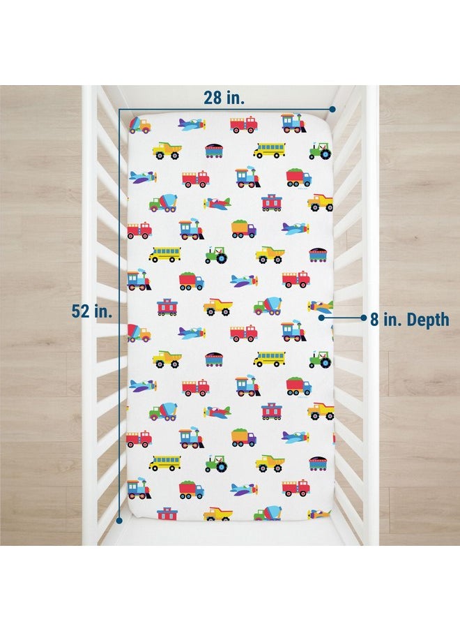 Wildkin Kids 100% Cotton Flannel Fitted Crib Sheet for Boys & Girls, Crib Sheets Measures 52 x 28 Inches, Kids Crib Sheets Super Soft & Breathable Material (Trains, Planes & Trucks)