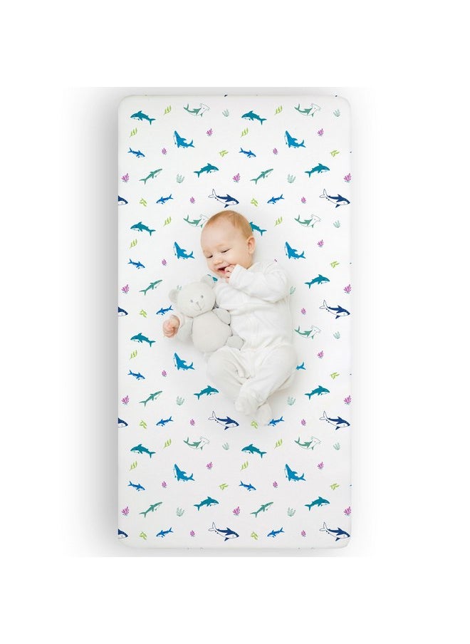 Wildkin Kids 100% Cotton Fitted Crib Sheet for Boys and Girls, Crib Sheets Measures 52 x 28 x 8 Inches, Kids Crib Sheets with Super Soft and Breathable Material (Shark Attack
