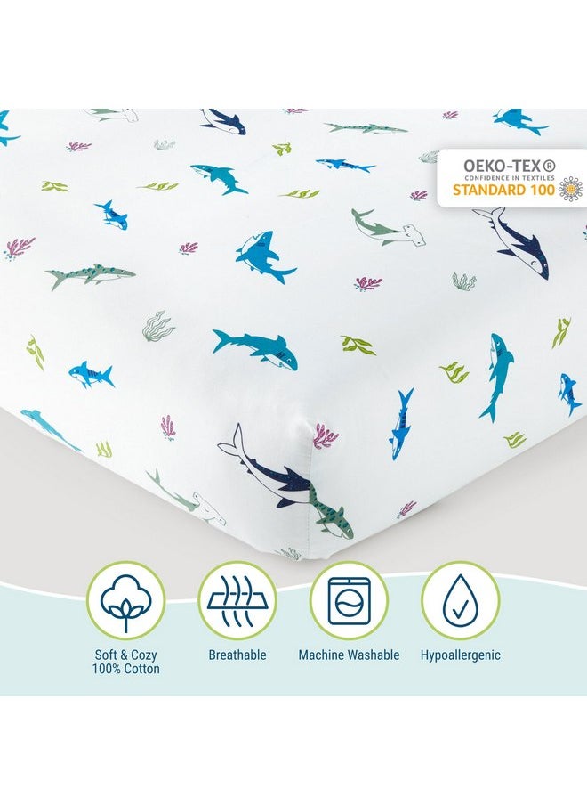 Wildkin Kids 100% Cotton Fitted Crib Sheet for Boys and Girls, Crib Sheets Measures 52 x 28 x 8 Inches, Kids Crib Sheets with Super Soft and Breathable Material (Shark Attack