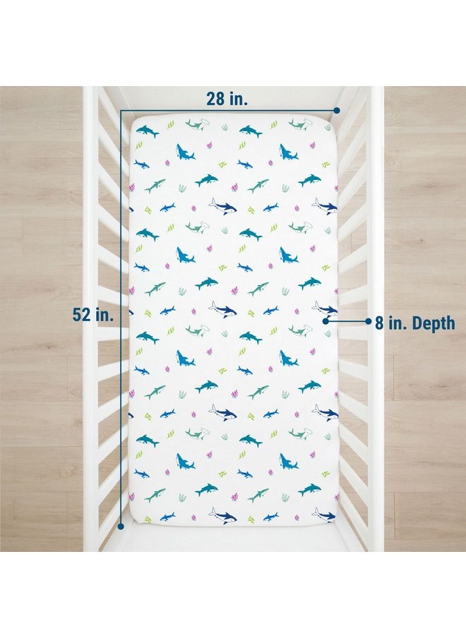 Wildkin Kids 100% Cotton Fitted Crib Sheet for Boys and Girls, Crib Sheets Measures 52 x 28 x 8 Inches, Kids Crib Sheets with Super Soft and Breathable Material (Shark Attack
