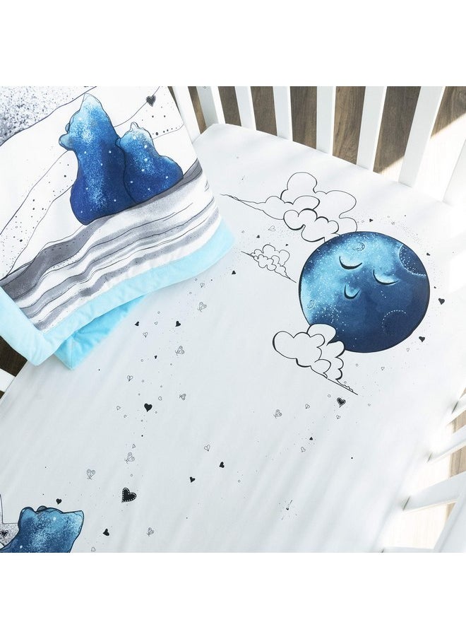 JumpOff Jo - 3 Piece Crib Bedding Set for Boys and Girls, Fitted Crib Sheet, Crib Skirt, & Hypoallergenic Quilt - Microfiber Baby Nursery Bedding - Mama Bear Blue