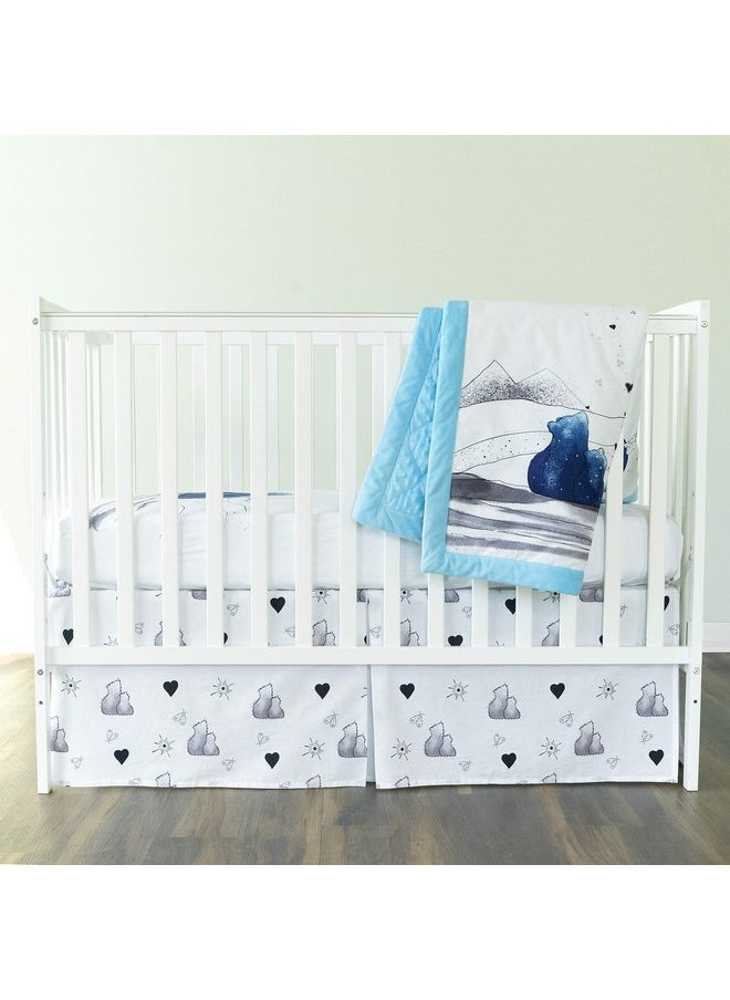 JumpOff Jo - 3 Piece Crib Bedding Set for Boys and Girls, Fitted Crib Sheet, Crib Skirt, & Hypoallergenic Quilt - Microfiber Baby Nursery Bedding - Mama Bear Blue