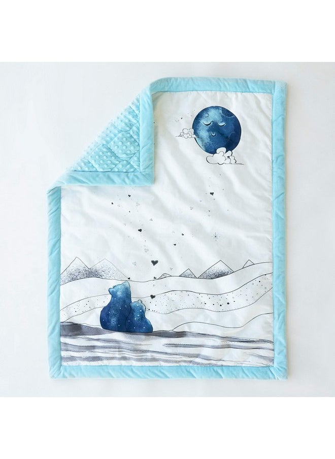 JumpOff Jo - 3 Piece Crib Bedding Set for Boys and Girls, Fitted Crib Sheet, Crib Skirt, & Hypoallergenic Quilt - Microfiber Baby Nursery Bedding - Mama Bear Blue