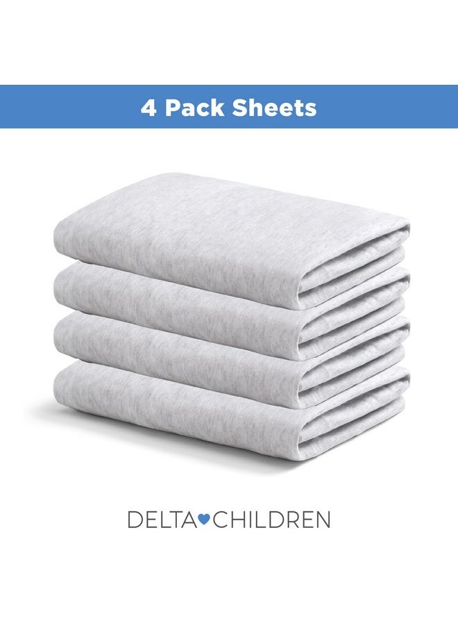 Delta Children Crib Sheet Set, 4 Pack, Soft and Breathable 100% Jersey Knit Fitted Sheet Set, Crib Sheets for Baby Boys and Girls, Grey