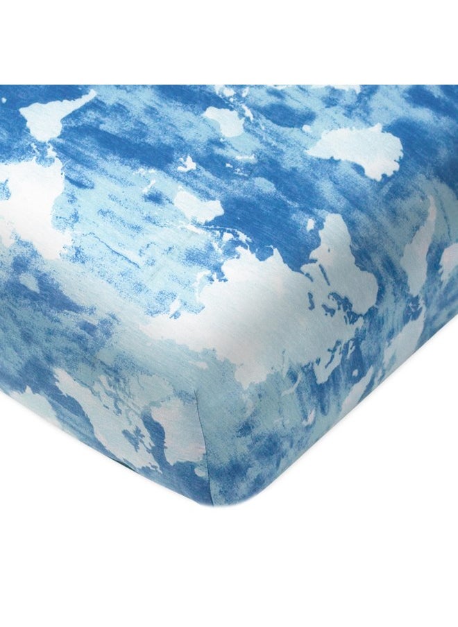 HonestBaby Fitted Crib Sheets Fits Standard Mattress Bassinet, Mini Prints 100% Organic Cotton Baby Boys, Girls, Unisex, Watercolor World, One Size
