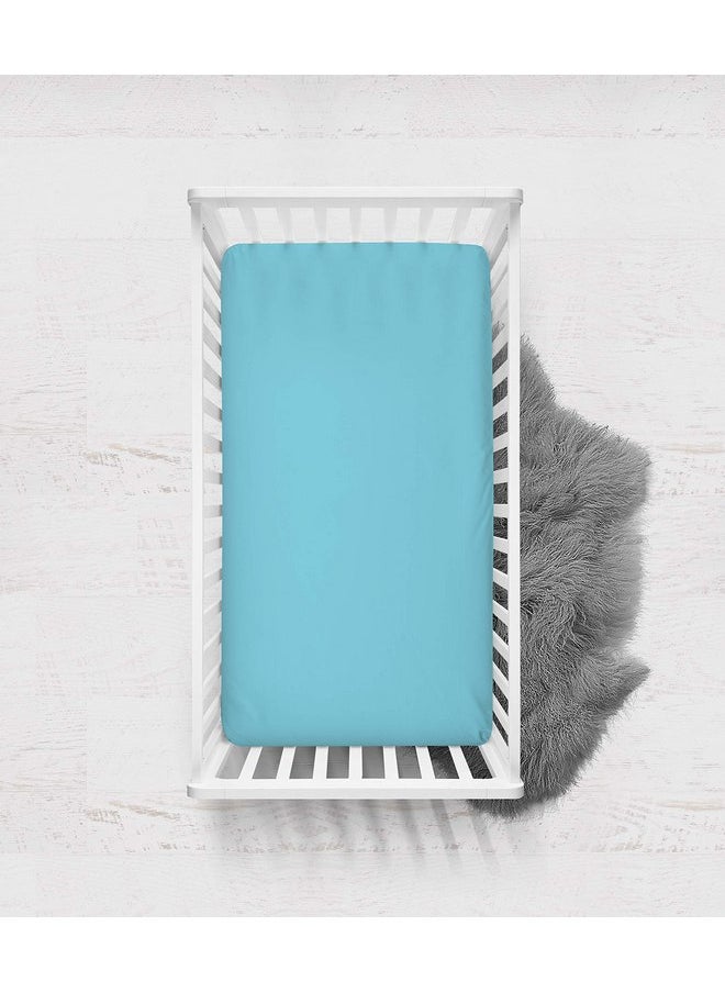 Bacati - 2 Pack Solid Neutral 100% Cotton Percale Universal Baby US Standard Crib or Toddler Bed Fitted Sheets (Aqua Turquoise)