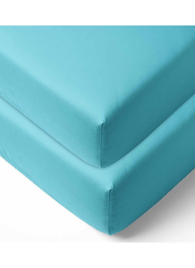 Bacati - 2 Pack Solid Neutral 100% Cotton Percale Universal Baby US Standard Crib or Toddler Bed Fitted Sheets (Aqua Turquoise)