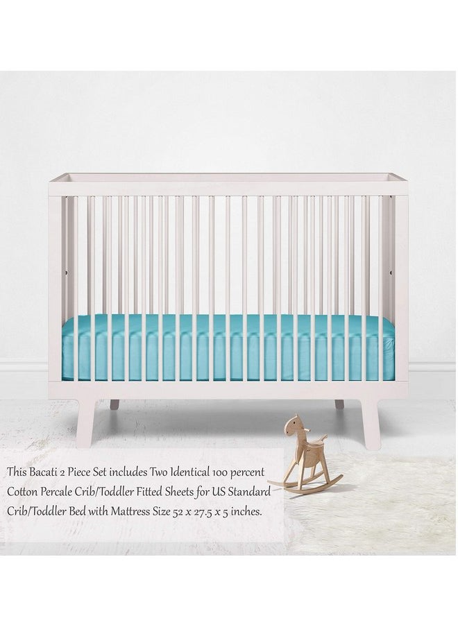 Bacati - 2 Pack Solid Neutral 100% Cotton Percale Universal Baby US Standard Crib or Toddler Bed Fitted Sheets (Aqua Turquoise)