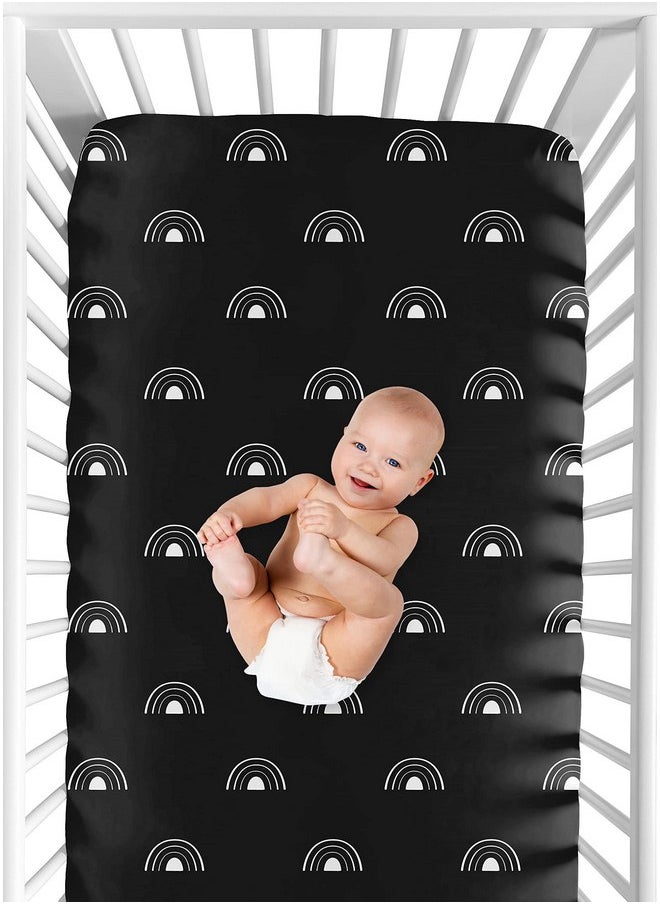 Sweet Jojo Designs Black and White Boho Rainbow Boy or Girl Fitted Crib Sheet Baby or Toddler Bed Nursery - White and Black Bohemian Celestial Sky Outdoors Nature Gender Neutral