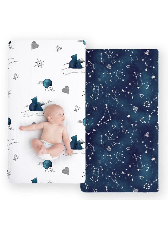 JumpOff Jo - 2 Pack Fitted Crib Sheet, Super Soft Breathable 100% Cotton Baby Crib Sheet for Standard Crib Mattresses and Toddler Beds, 28 in. x 52 in. - Galaxy & Mama Bear