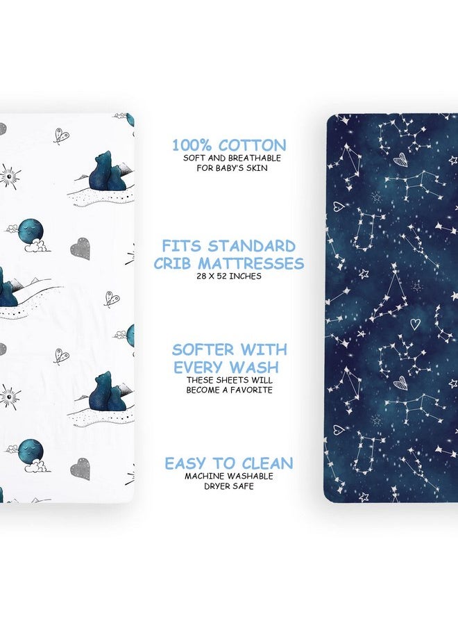 JumpOff Jo - 2 Pack Fitted Crib Sheet, Super Soft Breathable 100% Cotton Baby Crib Sheet for Standard Crib Mattresses and Toddler Beds, 28 in. x 52 in. - Galaxy & Mama Bear