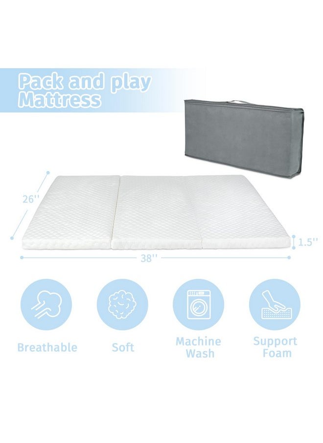 Generic Waterproof Pack and Play Mattress, Portable Toddler Bed Mattress for Baby, 38 X 26 in Playpen Mattress, Foldable Baby Mattress with Travel Bag & Washable Cover, 1.5 inches