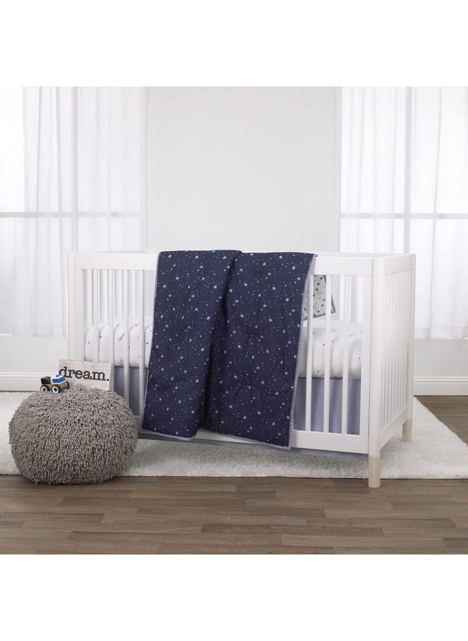 NoJo Little Love Navy, Grey and White Celestial 3 Piece Crib Bedding Set - Comforter, Fitted Crib Sheet and Dust Ruffle