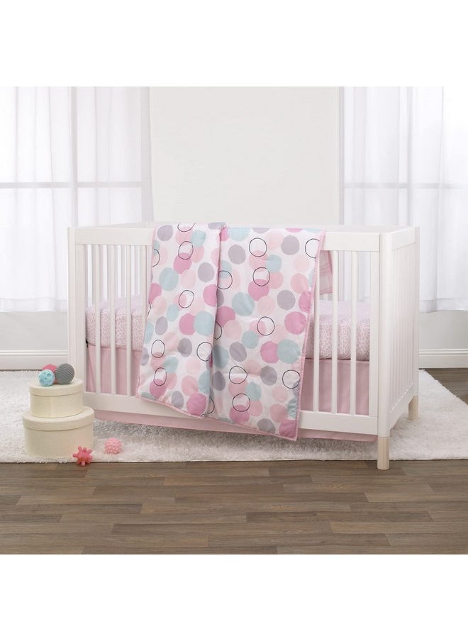 NoJo Little Love Pink, Aqua, Grey and Rose Bubble Dot - 3 Piece Crib Bedding Set - Comforter, Fitted Crib Sheet and Dust Ruffle