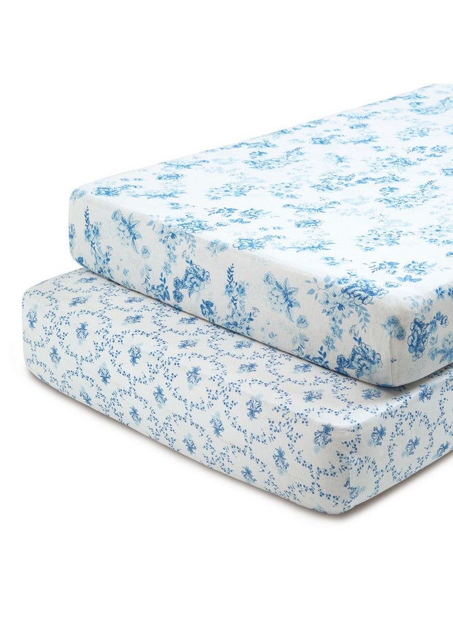 Delta Children Fitted Crib Sheets for Girls and Boys - 100% Organic Cotton Crib Sheet for Standard Crib and Toddler Mattresses - 28x52 Inch - GOTS Certified (Pack of 2), Blue Botanicals