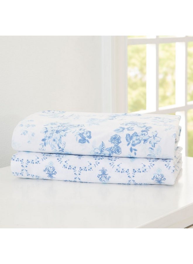 Delta Children Fitted Crib Sheets for Girls and Boys - 100% Organic Cotton Crib Sheet for Standard Crib and Toddler Mattresses - 28x52 Inch - GOTS Certified (Pack of 2), Blue Botanicals