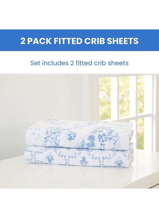 Delta Children Fitted Crib Sheets for Girls and Boys - 100% Organic Cotton Crib Sheet for Standard Crib and Toddler Mattresses - 28x52 Inch - GOTS Certified (Pack of 2), Blue Botanicals