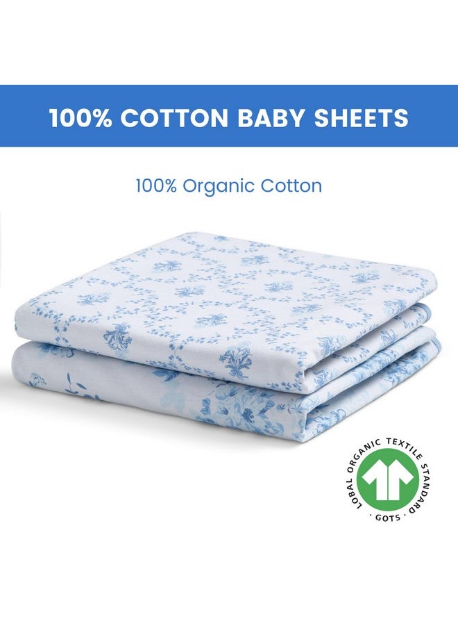 Delta Children Fitted Crib Sheets for Girls and Boys - 100% Organic Cotton Crib Sheet for Standard Crib and Toddler Mattresses - 28x52 Inch - GOTS Certified (Pack of 2), Blue Botanicals