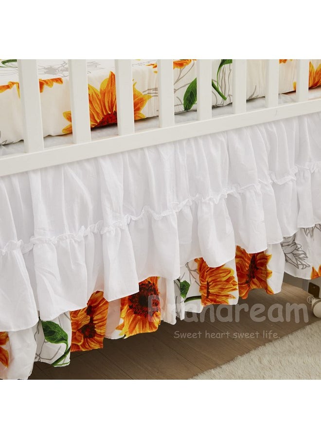 Brandream Girls Floral Nursery Bedding Yellow White Crib Bedding Sunflower Baby Blanket 3 Piece,Farmhouse Fitted Sheet, Ruffle Skirt