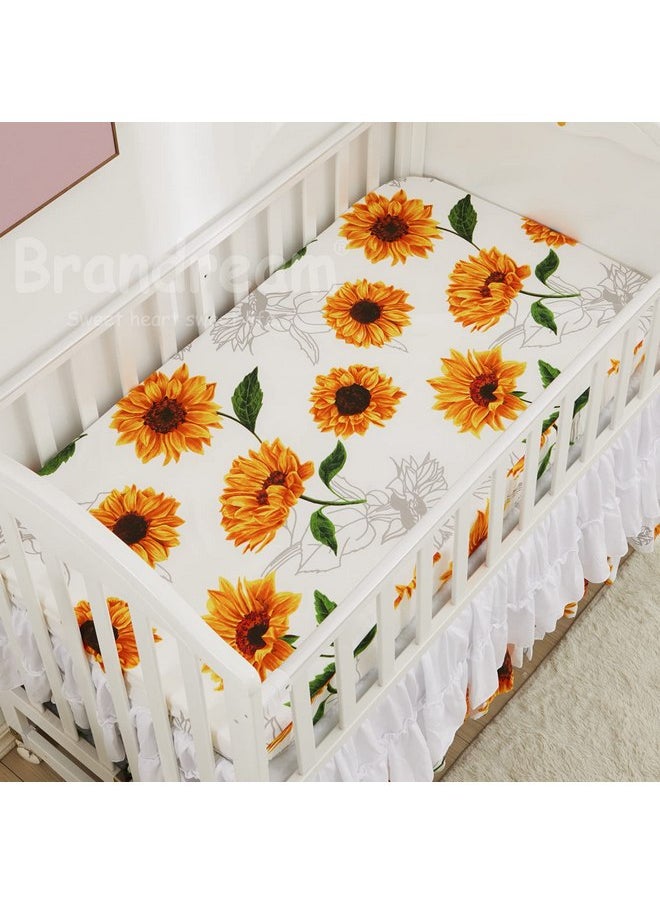 Brandream Girls Floral Nursery Bedding Yellow White Crib Bedding Sunflower Baby Blanket 3 Piece,Farmhouse Fitted Sheet, Ruffle Skirt