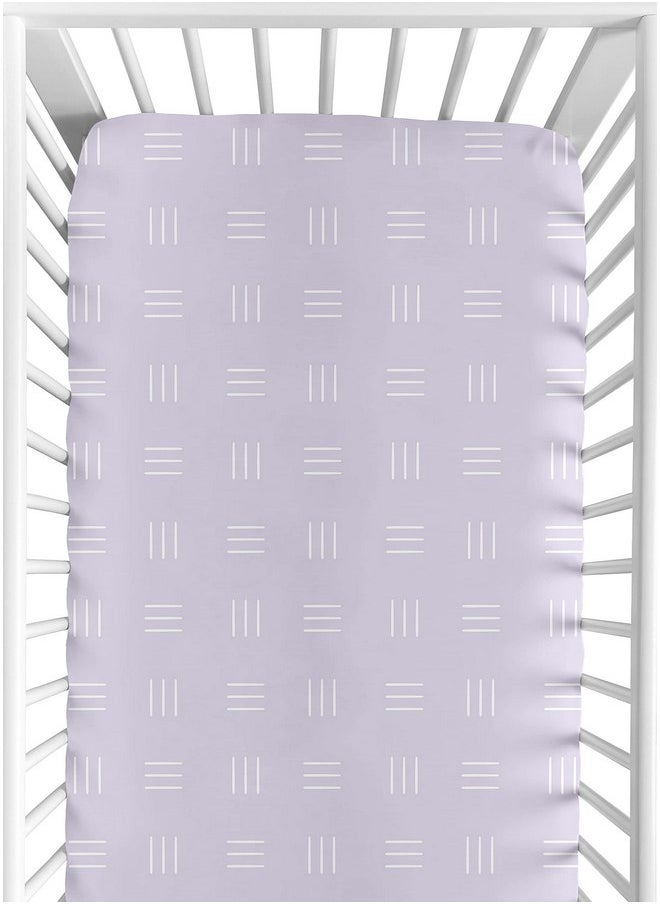 Sweet Jojo Designs Lavender Purple Boho Mudcloth Girl Fitted Crib Sheet Baby or Toddler Bed Nursery - Light Lilac and White Bohemian Woodland Tribal Southwest Mud Cloth Hatch Triple Line Shabby Chic