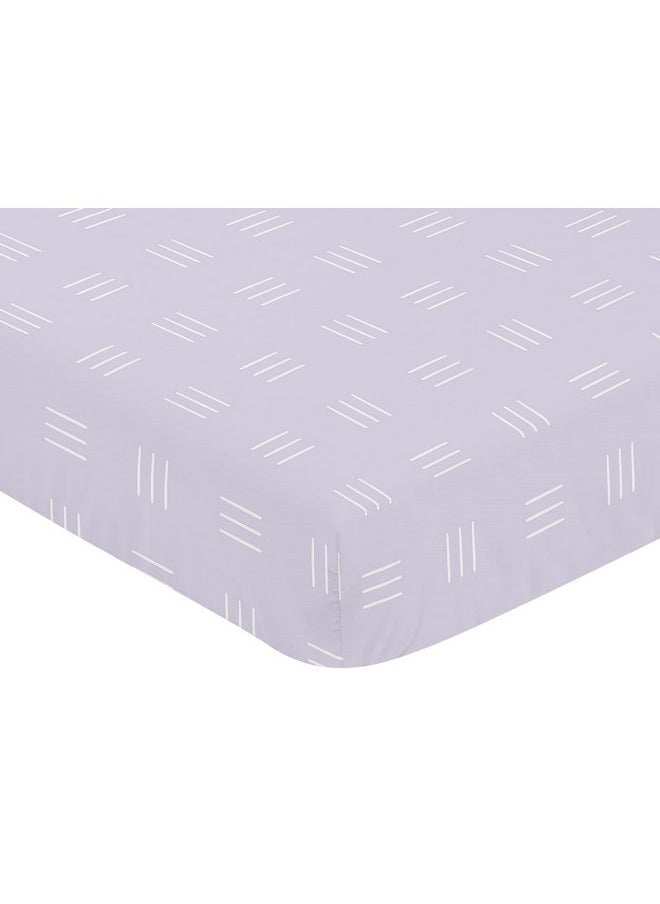 Sweet Jojo Designs Lavender Purple Boho Mudcloth Girl Fitted Crib Sheet Baby or Toddler Bed Nursery - Light Lilac and White Bohemian Woodland Tribal Southwest Mud Cloth Hatch Triple Line Shabby Chic