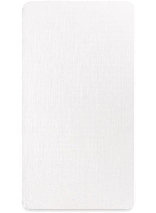 babyletto 100% Organic Cotton Crib Sheet, GOTS-Certified, Fitted 360°, Ultra-Soft and Breathable Muslin - Plain White