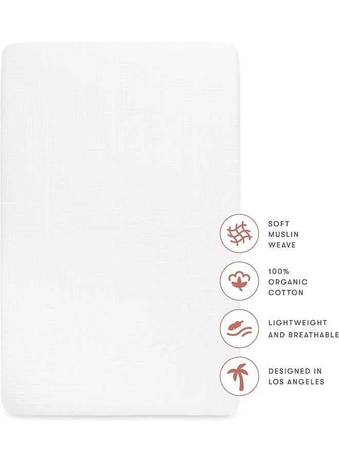 babyletto 100% Organic Cotton Crib Sheet, GOTS-Certified, Fitted 360°, Ultra-Soft and Breathable Muslin - Plain White