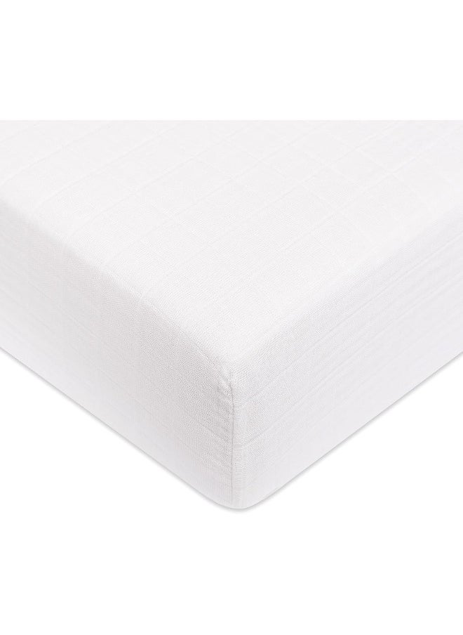 babyletto 100% Organic Cotton Crib Sheet, GOTS-Certified, Fitted 360°, Ultra-Soft and Breathable Muslin - Plain White