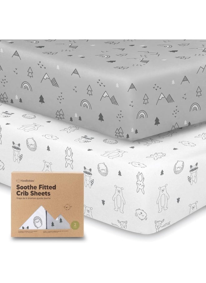 2-Pack Organic Crib Sheets for Boys, Girls - Jersey Fitted Crib Sheet, Baby Crib Sheets Neutral, Crib Mattress Sheet, Cotton Crib Sheets, Soft Baby Sheets for Crib, Unisex Crib Fitted Sheet (Woodland)