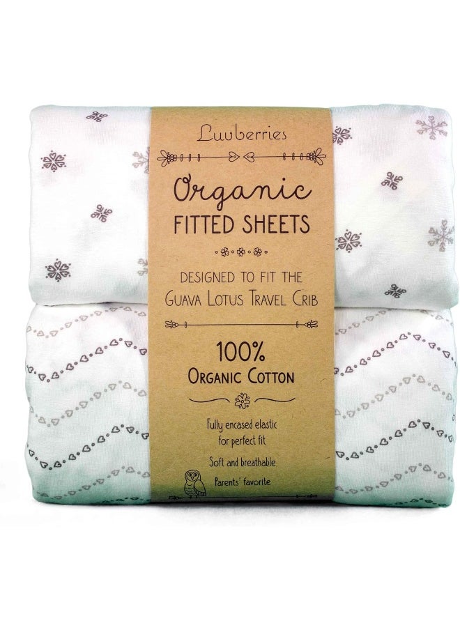 Luvberries Guava Lotus Travel Crib Sheets (Set of 2) - 100% Organic Cotton Crib Sheets, Baby and Toddler, Fitted Crib Sheets, for Boys & Girls (for The New 4 TAB Mattress ONLY)