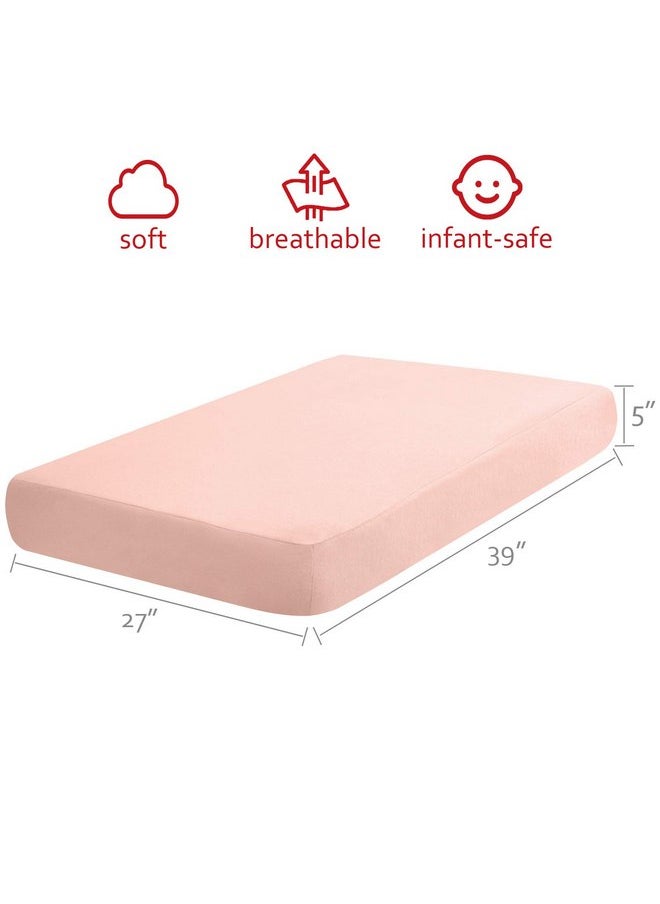 Pack and Play Sheets 2 Pack, 100% Cotton Flannel, Fitted Portable Mini Crib Sheet for Girls Boys, Ultra Soft Breathable Convertible Playard Mattress Cover, Playard Playpen Sheet Warm, Grey&Pink