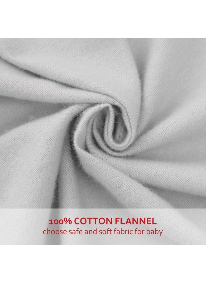 Pack and Play Sheets 2 Pack, 100% Cotton Flannel, Fitted Portable Mini Crib Sheet for Girls Boys, Ultra Soft Breathable Convertible Playard Mattress Cover, Playard Playpen Sheet Warm, Grey&Pink