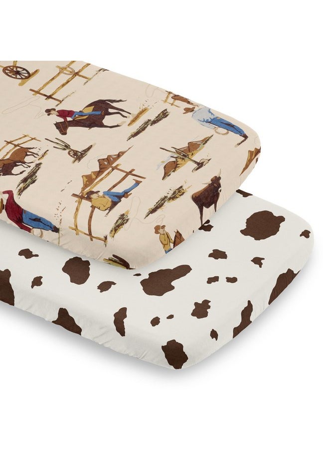 Sweet Jojo Designs Tan Brown Western Cowboy Boy Baby Bassinet Sheets Fitted Sheet Set Infant Newborn Nursery Oval Rectangle Hourglass Mattress 2p Off White Cow Print Animal Southern Wild West Horse