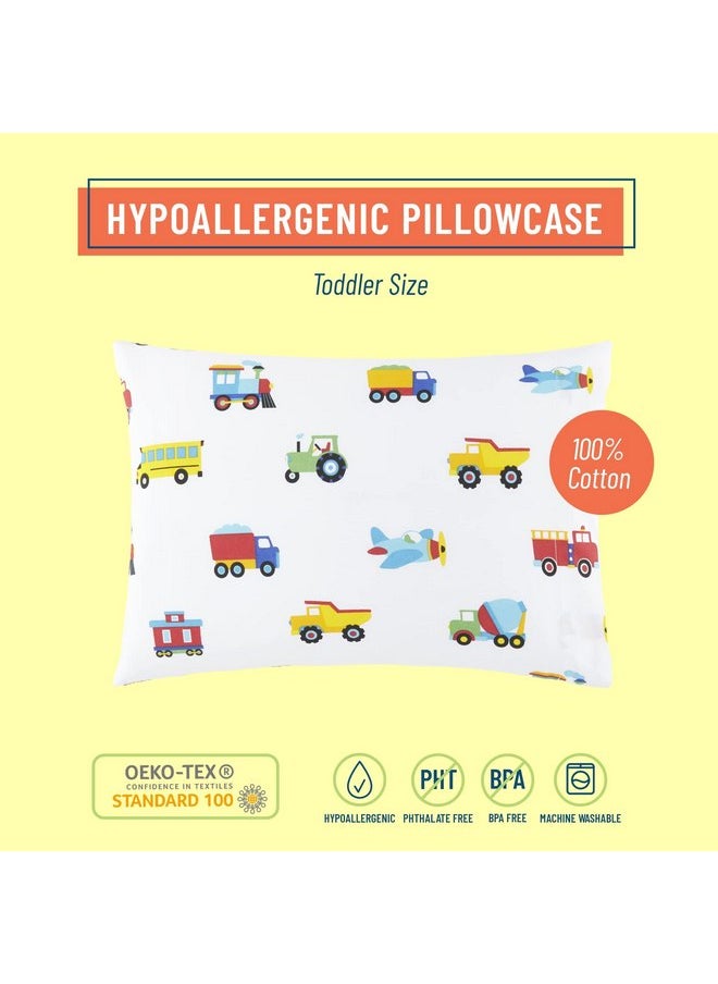 Wildkin 100% Cotton Hypoallergenic Toddler Pillow Case for Boys & Girls, Measures 19 x 13.5 Inches Kids Pillowcase, Pillow Cover Fits a Toddler Sized Pillow (Trains, Planes, and Trucks)