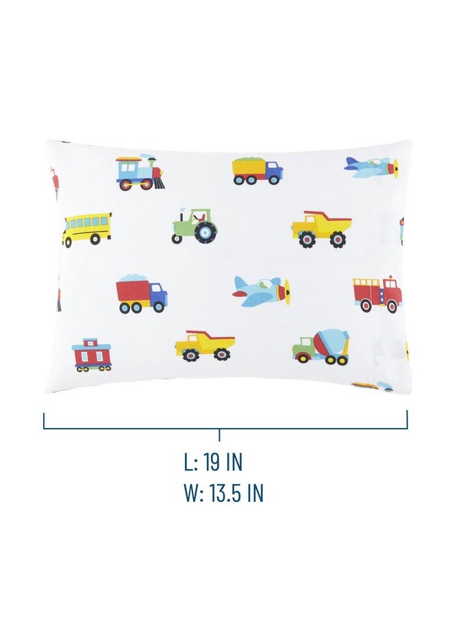 Wildkin 100% Cotton Hypoallergenic Toddler Pillow Case for Boys & Girls, Measures 19 x 13.5 Inches Kids Pillowcase, Pillow Cover Fits a Toddler Sized Pillow (Trains, Planes, and Trucks)