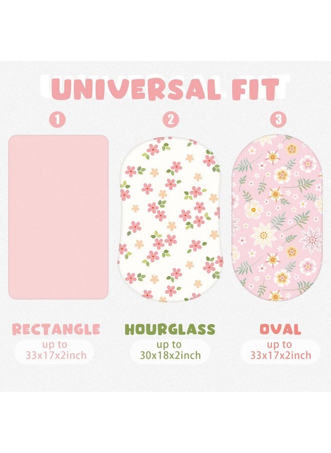 4 Pcs Baby Bassinet Sheets Soft Fitted for Baby Boys Girls Soft Cotton Boho Flowers Bassinet Sheet Cover Safe Comfort for Standard Bassinet Pads Rectangular Mattress Cradle