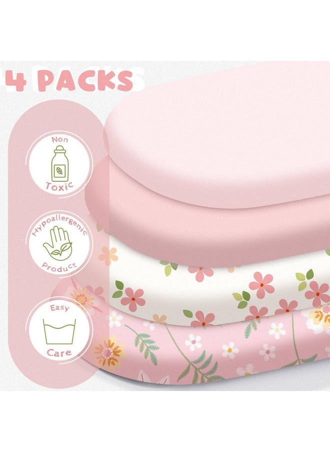 4 Pcs Baby Bassinet Sheets Soft Fitted for Baby Boys Girls Soft Cotton Boho Flowers Bassinet Sheet Cover Safe Comfort for Standard Bassinet Pads Rectangular Mattress Cradle