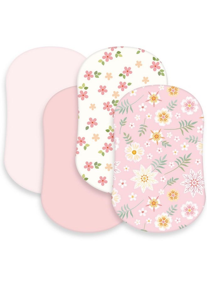 4 Pcs Baby Bassinet Sheets Soft Fitted for Baby Boys Girls Soft Cotton Boho Flowers Bassinet Sheet Cover Safe Comfort for Standard Bassinet Pads Rectangular Mattress Cradle