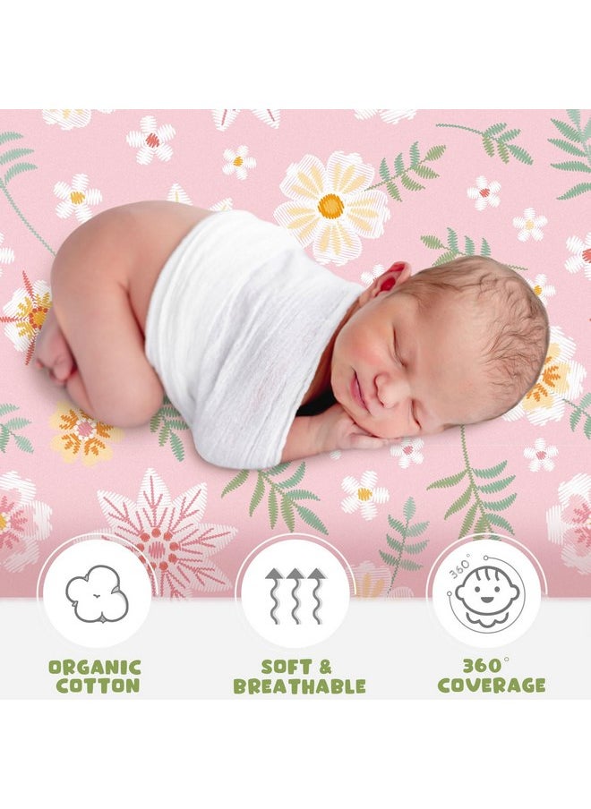 4 Pcs Baby Bassinet Sheets Soft Fitted for Baby Boys Girls Soft Cotton Boho Flowers Bassinet Sheet Cover Safe Comfort for Standard Bassinet Pads Rectangular Mattress Cradle