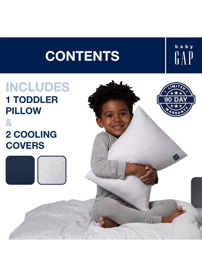 Delta Children Gap babyGap Memory Foam Toddler Pillow with 2 Cooling Covers, White/Blue