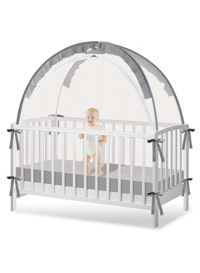 Generic Crib Tent - Crib Net to Keep Baby in - Baby Crib Tent to Keep Baby from Climbing Out, Durable Breathable Pop Up Baby Crib Tent, Safety Net, Canopy Netting Cover (Grey, Lager), Gray