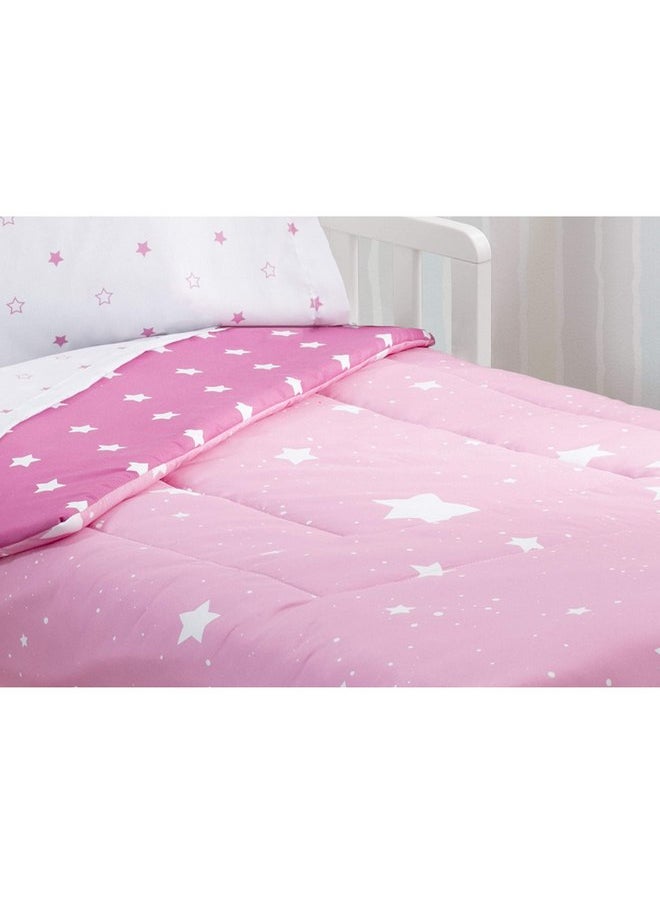 Delta Children Toddler Bedding Set | Girls 4 Piece Collection | Fitted Sheet, Flat Top Sheet w/Elastic Bottom, Fitted Comforter w/Elastic Bottom, Pillowcase, Blushing Star | Pink
