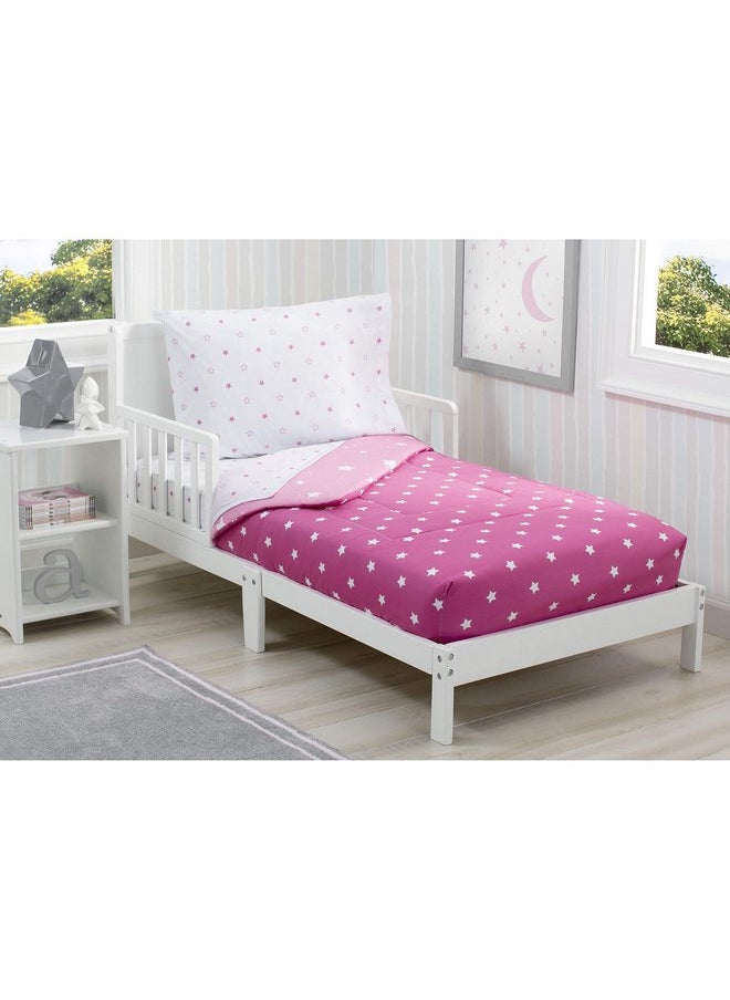 Delta Children Toddler Bedding Set | Girls 4 Piece Collection | Fitted Sheet, Flat Top Sheet w/Elastic Bottom, Fitted Comforter w/Elastic Bottom, Pillowcase, Blushing Star | Pink