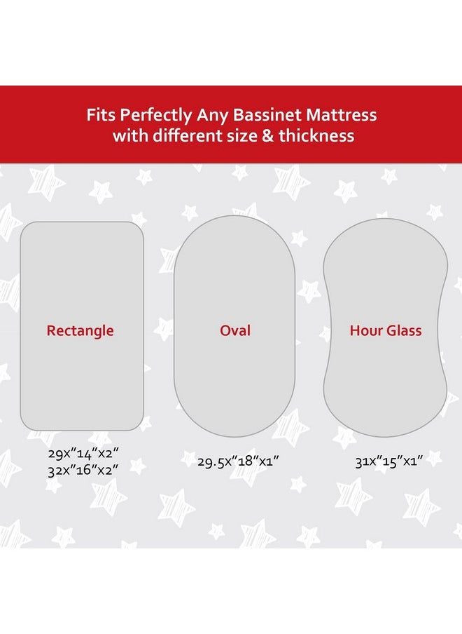 Bassinet Sheet Waterproof 2 Pack, Fit for Halo Bassinet Swivel Sleeper, Universal Sheet for Rectangle, Oval, Hourglass Bassinet Mattress, Flexible for Different Cradle and Bassinet Mattress