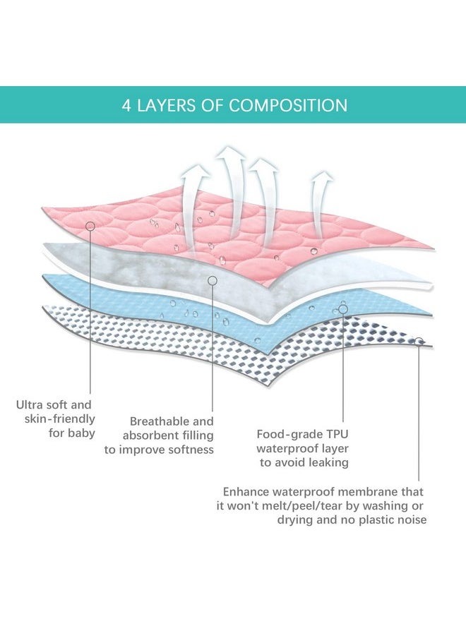 Pack and Play Protector Sheets Waterproof 2 Pack, Quilted Pack and Play Mattress Pad Cover Fitted Fits for Graco Pack n Play Playard Mattress/Playpen Mattress, Gray & Pink, 39