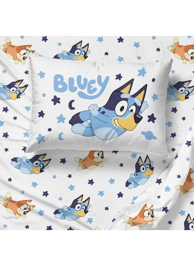 Jay Franco Bluey & Bingo Toddler Comforter Set - 4 Piece Bed Set Includes Sheet Set & Pillow Covers - Super Soft Clouds & Stars Kids Bedding