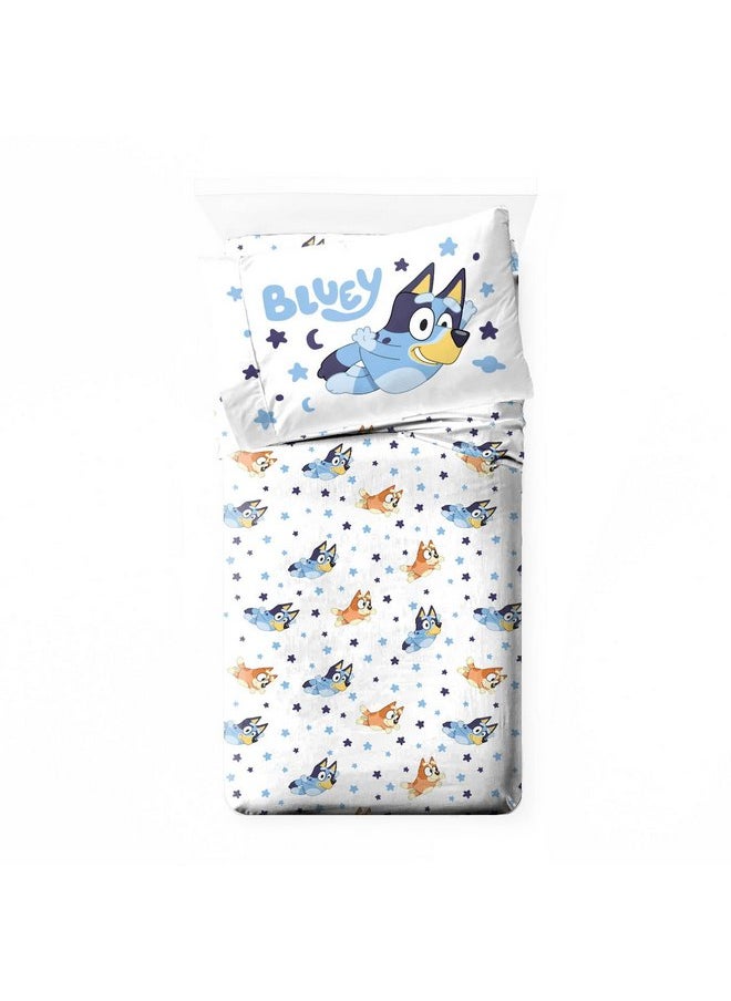 Jay Franco Bluey & Bingo Toddler Comforter Set - 4 Piece Bed Set Includes Sheet Set & Pillow Covers - Super Soft Clouds & Stars Kids Bedding