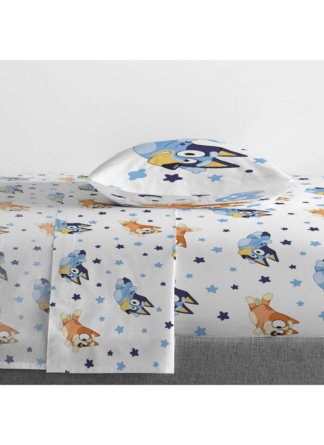 Jay Franco Bluey & Bingo Toddler Comforter Set - 4 Piece Bed Set Includes Sheet Set & Pillow Covers - Super Soft Clouds & Stars Kids Bedding